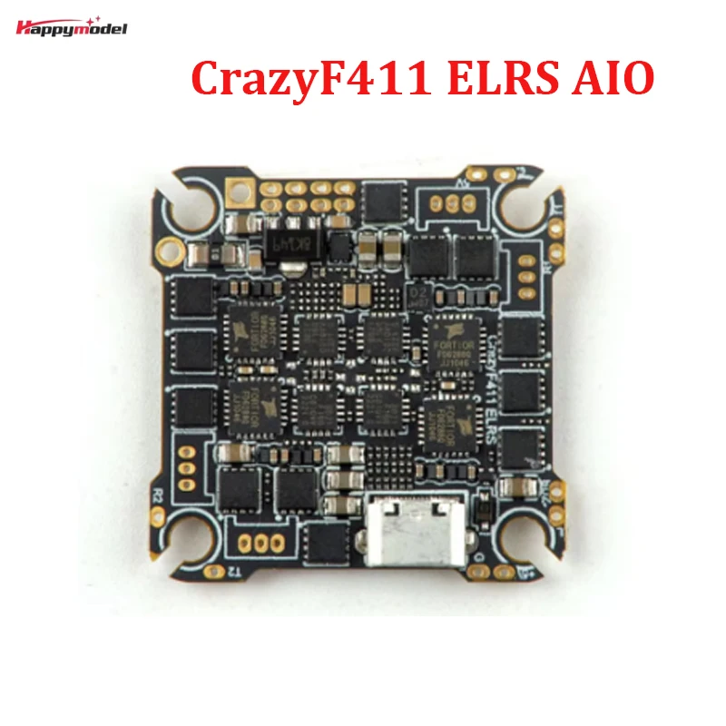 Happymodel CrazyF411 ELRS AIO 4in1 F411 Flight Controller Built-in UART 2.4G ELRS RX 20A ESC 2-4S for FPV Toothpick Drones