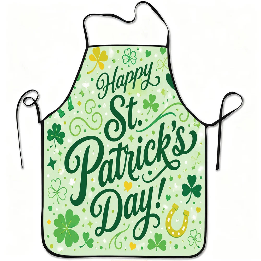 1pc St Patricks Day Clover Hat Horseshoe Green Lucky Print Apron, Durable and Easy to Clean, Adjustable Waistband, Polyester Mat