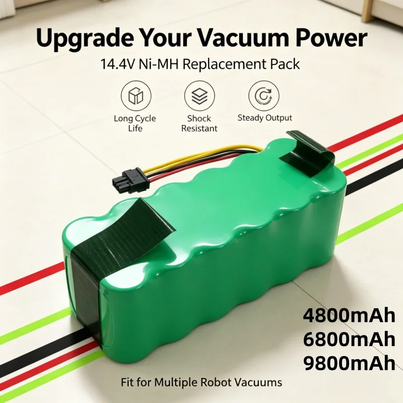 Upgraded Version 14.4V Ni‑MH Sweeping Robot Battery 4800‑9800mAh, Rechargeable Spare Battery For Panda Haier Ecovacs Dibea