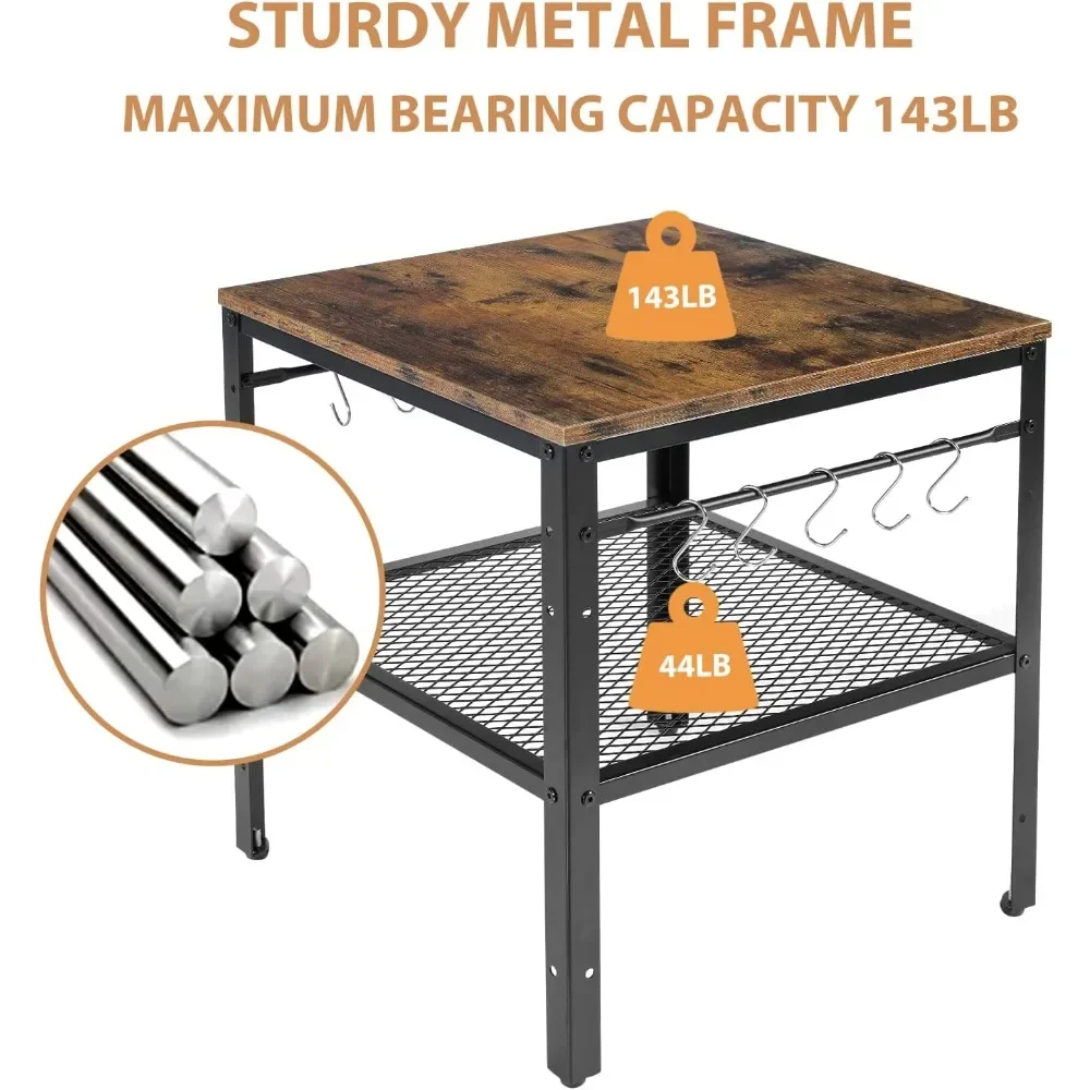 Mesa final rústica personalizável, mesa lateral de 2 camadas com prateleira de altura ajustável, 19,7" X 19,7" X 24", capacidade de peso de 143 lb, Grea