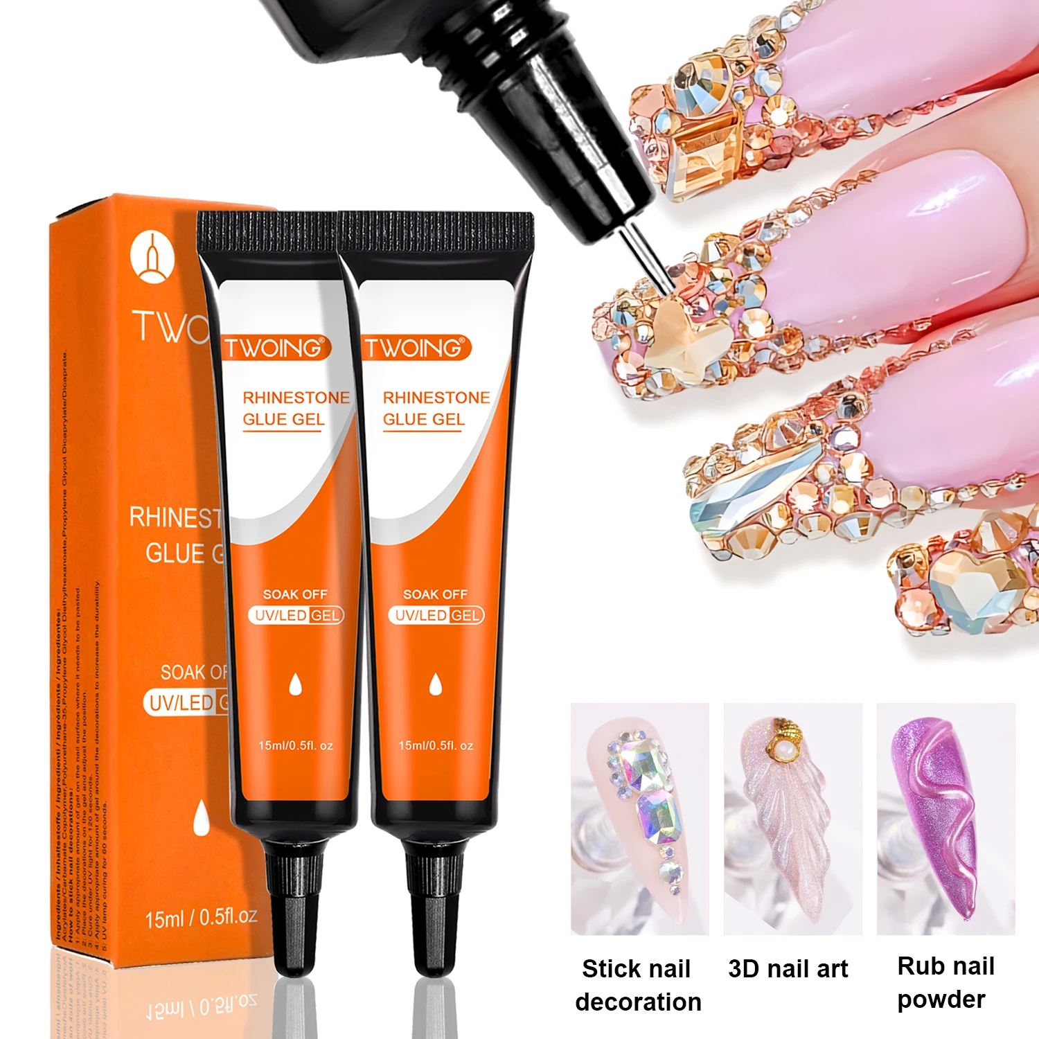 15mL Gel Nail Glue for Rhinestones for Nails Super Adhesive NO Wipe Nail Gem Glue for Nail Crystals Beads Diamonds Sticker 3D