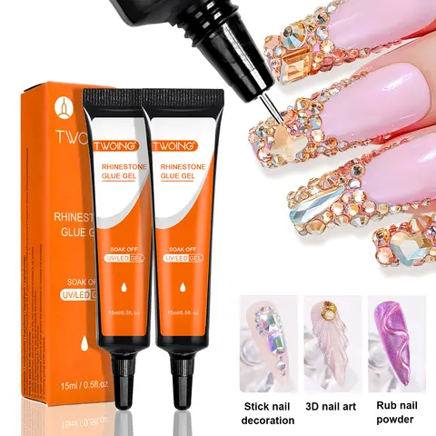 15mL Gel Nail Glue for Rhinestones for Nails Super Adhesive NO Wipe Nail Gem Glue for Nail Crystals Beads Diamonds Sticker 3D