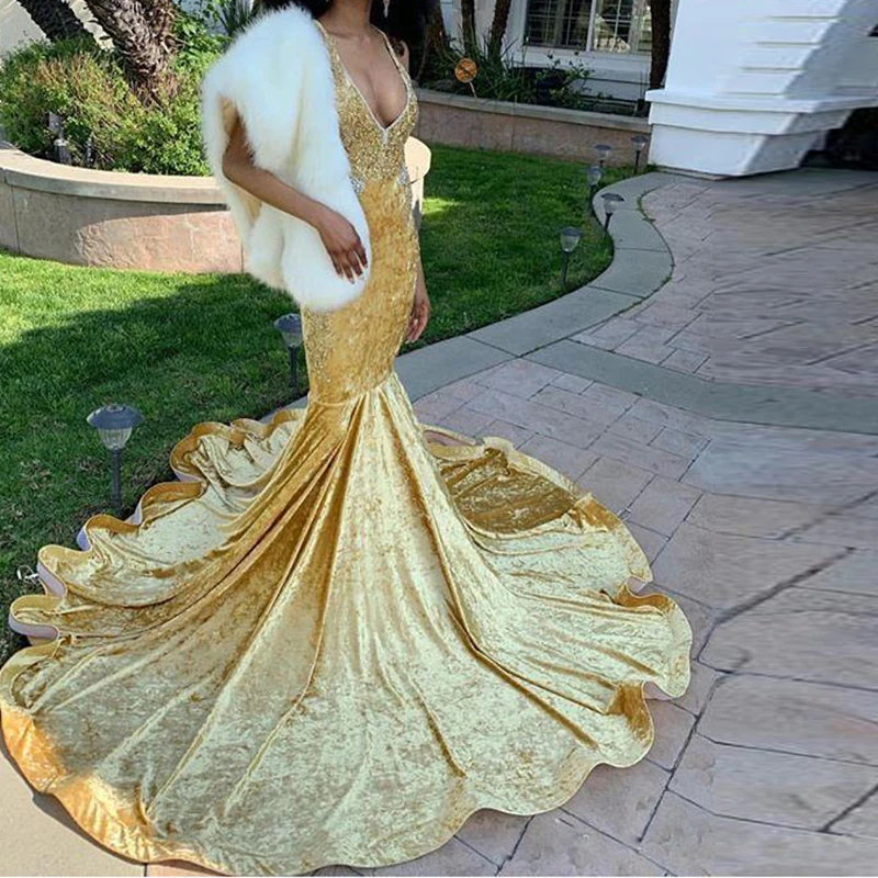 2022 Sexy Mermaid Prom Dresses Spaghetti Dây Đeo Sâu V-Neck Với Appliques Formal Đảng Dresses Gown Dresses Robe De Dạ Hội