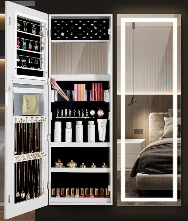 

Настенный встроенный шкаф для хранения ювелирных изделий, бытовой с зеркалом-лампа, зеркалом от пола до потолка для спальни для девочек