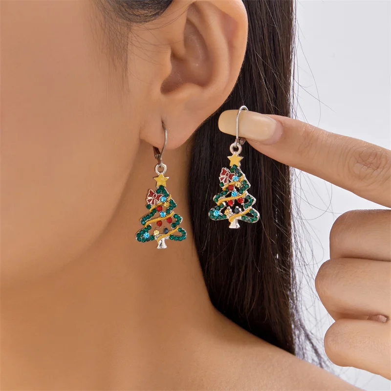 Neue Trendy Kristall Zirkon Weihnachten Baum Tropfen Ohrringe für Frauen Glänzenden Strass Kreative Weihnachten Baum Ohrringe Partei Schmuck Geschenk