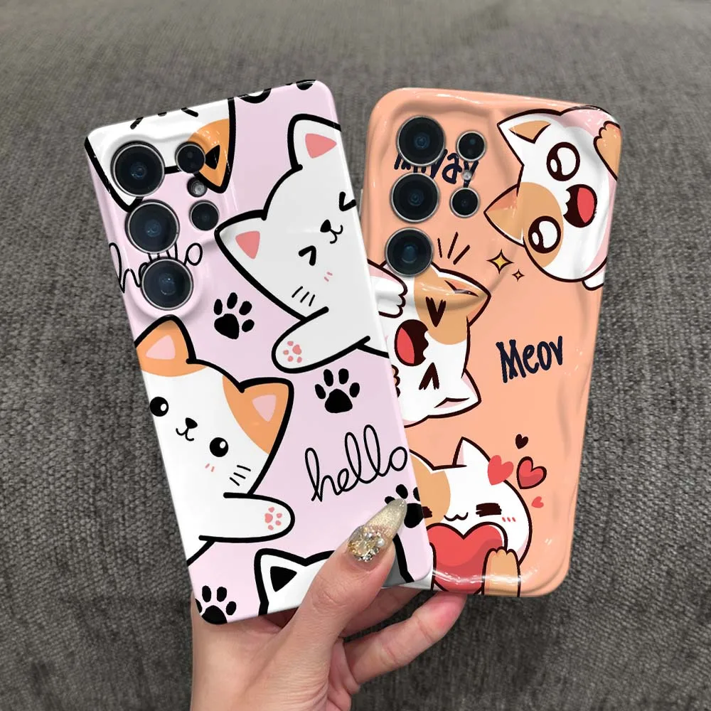 Cartoon Fun Cat Pattern For Samsung Galaxy S26 S25 S24 S23 S22 FE Plus Ultra Feilin Phone Case Wave Oil Phone Case Cover