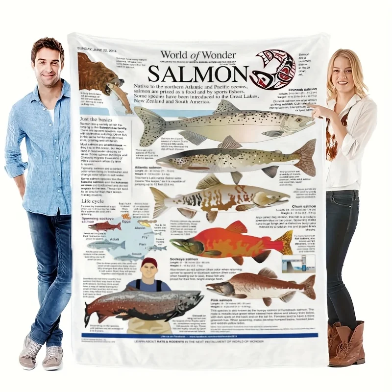 River Run Flannel Throw Blanket Soft Salmon Design All Season Cozy Comfort for Nature Education Gift