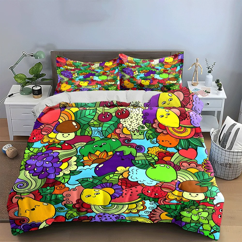 Colorful Fruits and Vegetables Artwork Exquisite three-piece bedding set gift for kids and adults