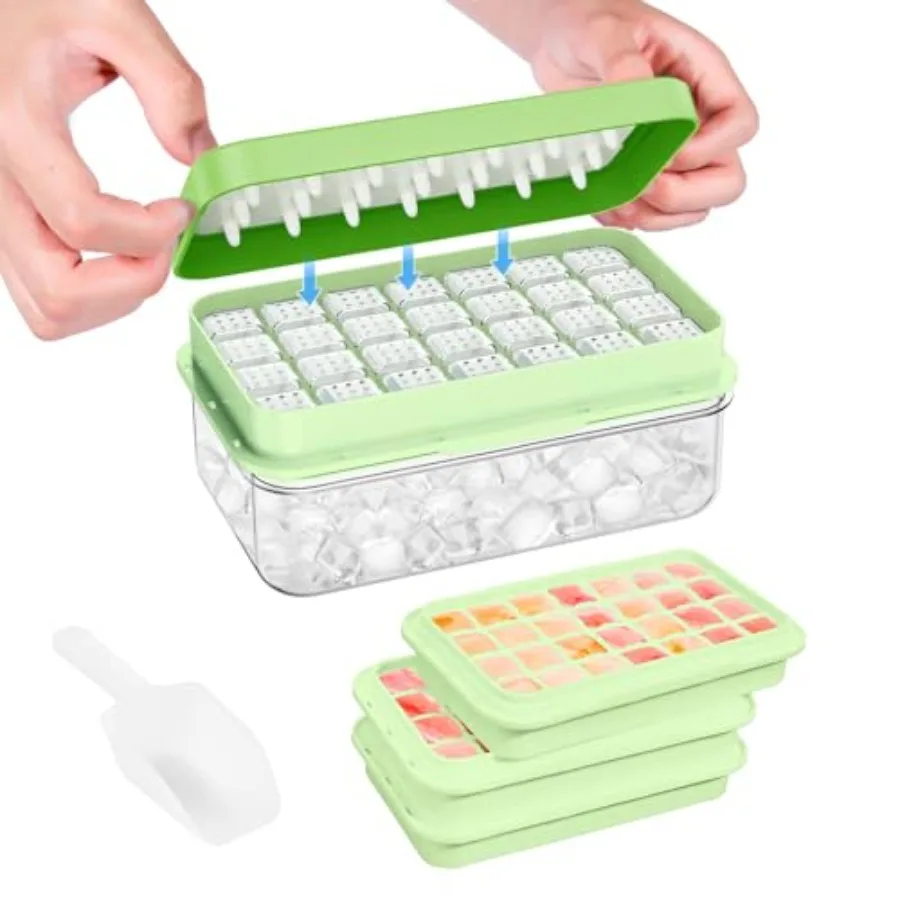 Ice Cube Tray with Lid and Bin, 3 Pack Plastic Ice Cube Tray Molds, 84 pcs Ice Trays for freezer, Chilling Drinks, Whiskey and