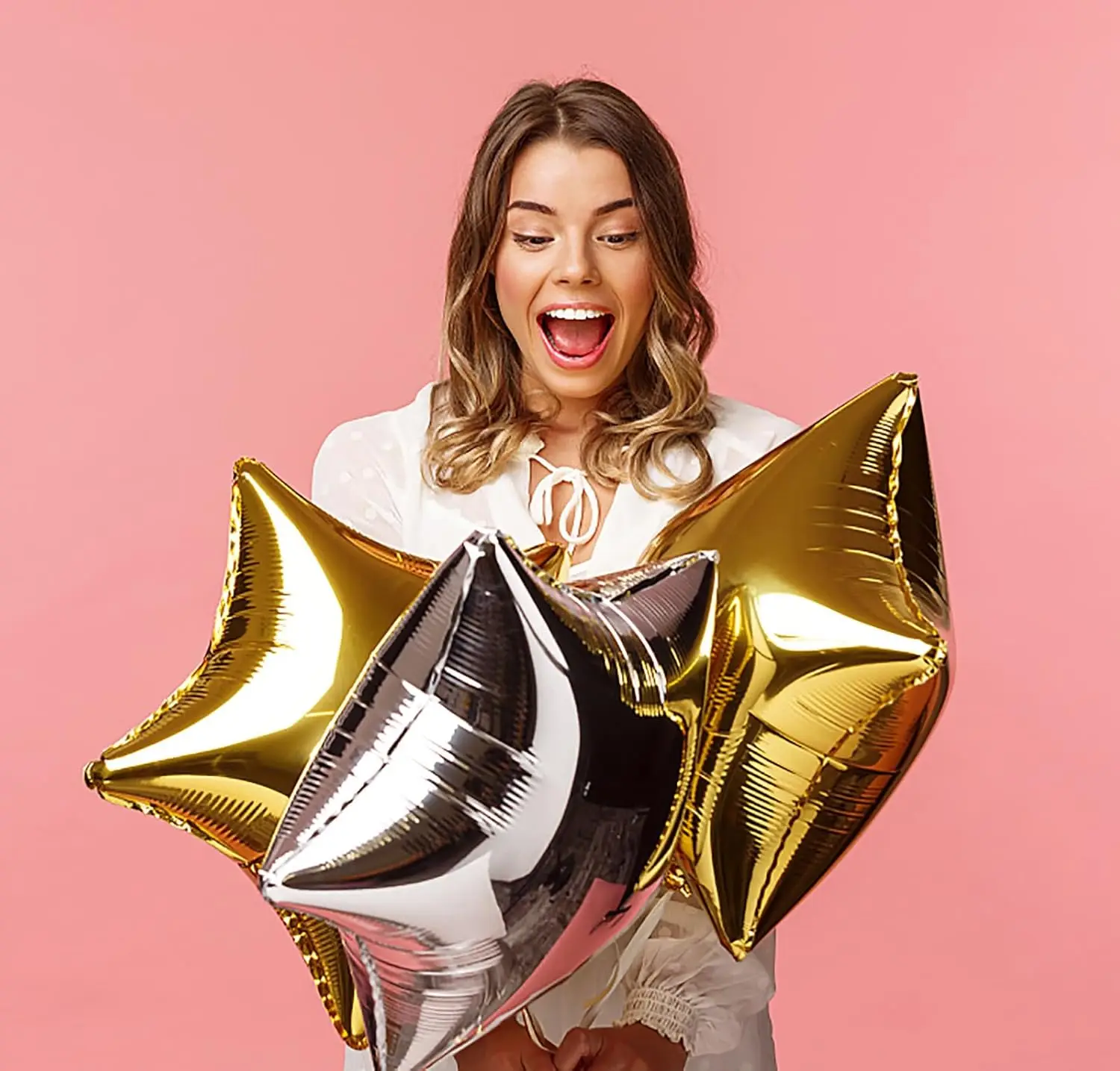 10 Stück Stern-Folienballons, 45,7 cm, Mattgold, cremefarben, Sternform, Folien-Mylar-Luftballons, Geburtstag, Hochzeit, Abschlussfeier, Weihnachten, Helium, Globos – Detail 7