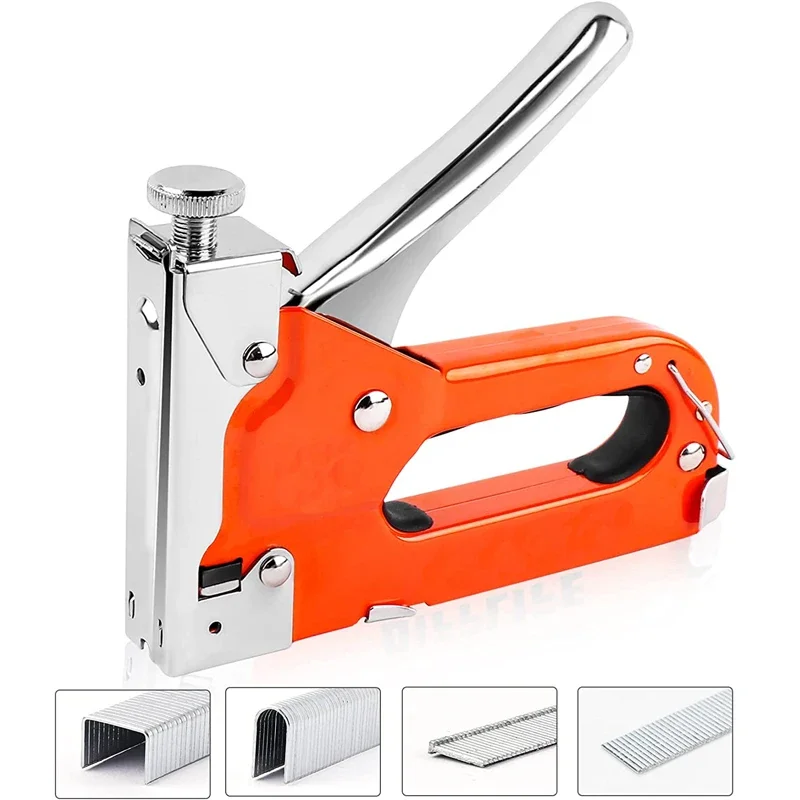 Pistola Grampeador com 600 Grampos, Manual Brad Nailer, Ajuste de Potência, Pistola Grampeador para Artesanato Em Madeira, Carpintaria, Decoração DIY, 3 em 1