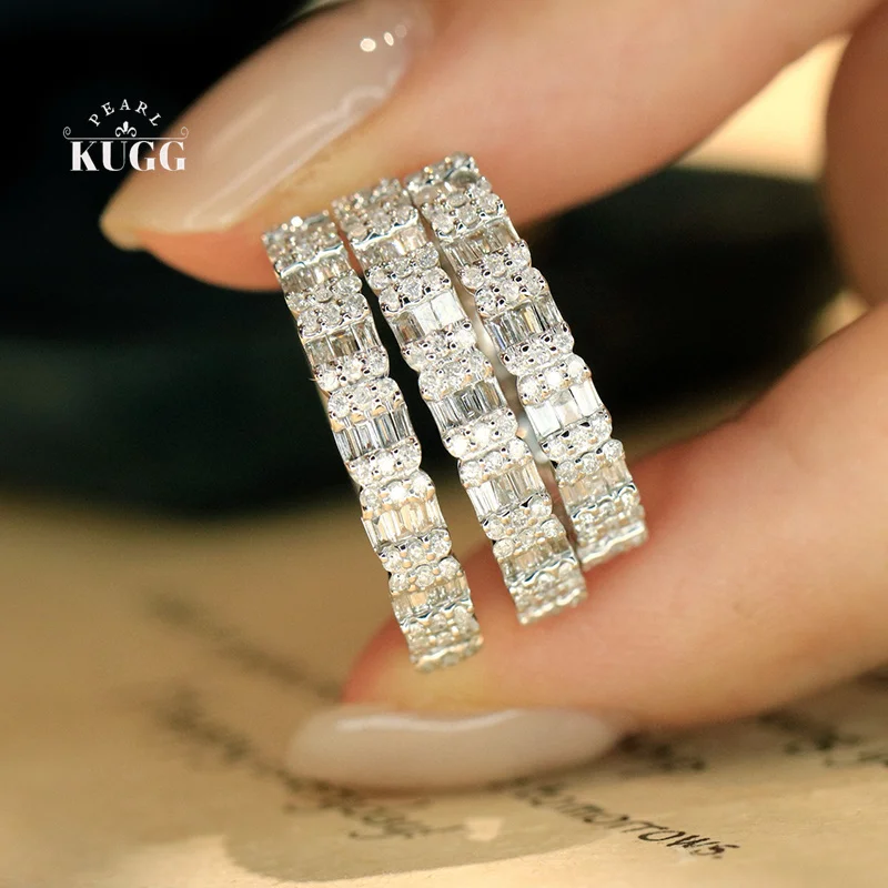 

KUGG 100% кольца из белого золота 18 карат, классический дизайн, 0,46 карата, обручальное кольцо с настоящим натуральным бриллиантом для женщин, высокие свадебные украшения