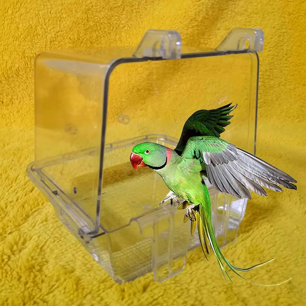 Hanging Pet Bird Parrot Clear Shower Bathing Tub Box Bathtub Cage Cleaning Tool