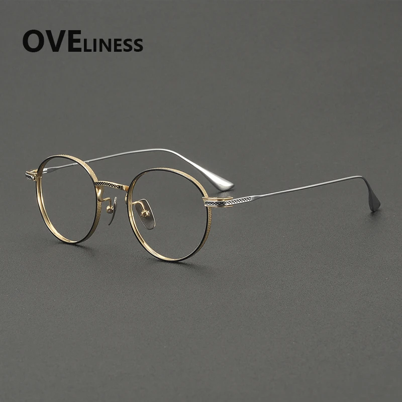 

2027 Pure Titanium Glasses Frame Men New Brand Design Round Eyeglasses Women Retro Vintage Japanese High Quality Eyewear