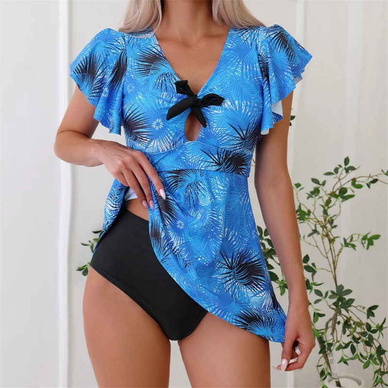 Frauen sexy Bade bekleidung 2024 Tankinis Set Bauch Kontrolle Badeanzug zweiteilige niedrige Taille Rüschen Badeanzug gepolsterte Beach wear 2xl