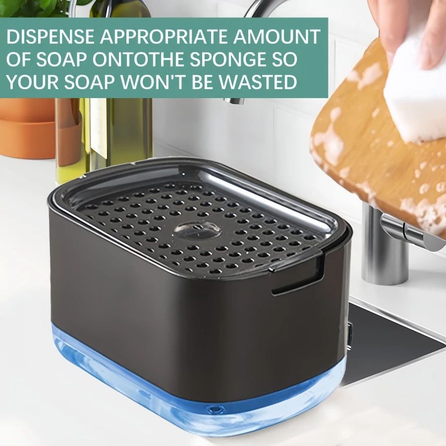 Dish soap dispenser and sponge holder, soap liquid pump dispenser kitchen detergent press box. Suitable for kitchen and bathroom