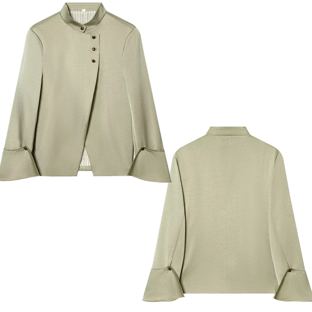 

Maxdutti French Minimalist Satin Elegant Asymmetrical Champagne Jacket Suit Blazers Women's Jacket Woman clothing