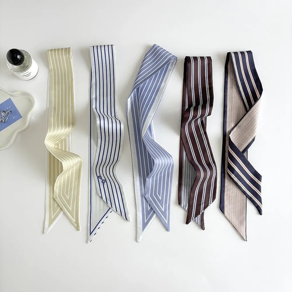 Fashion Spring Woman Skinny Silk Scarf Silk Ribbon Multi-use Long Hair Strip Striped Bag Strap Lady Hair Tie
