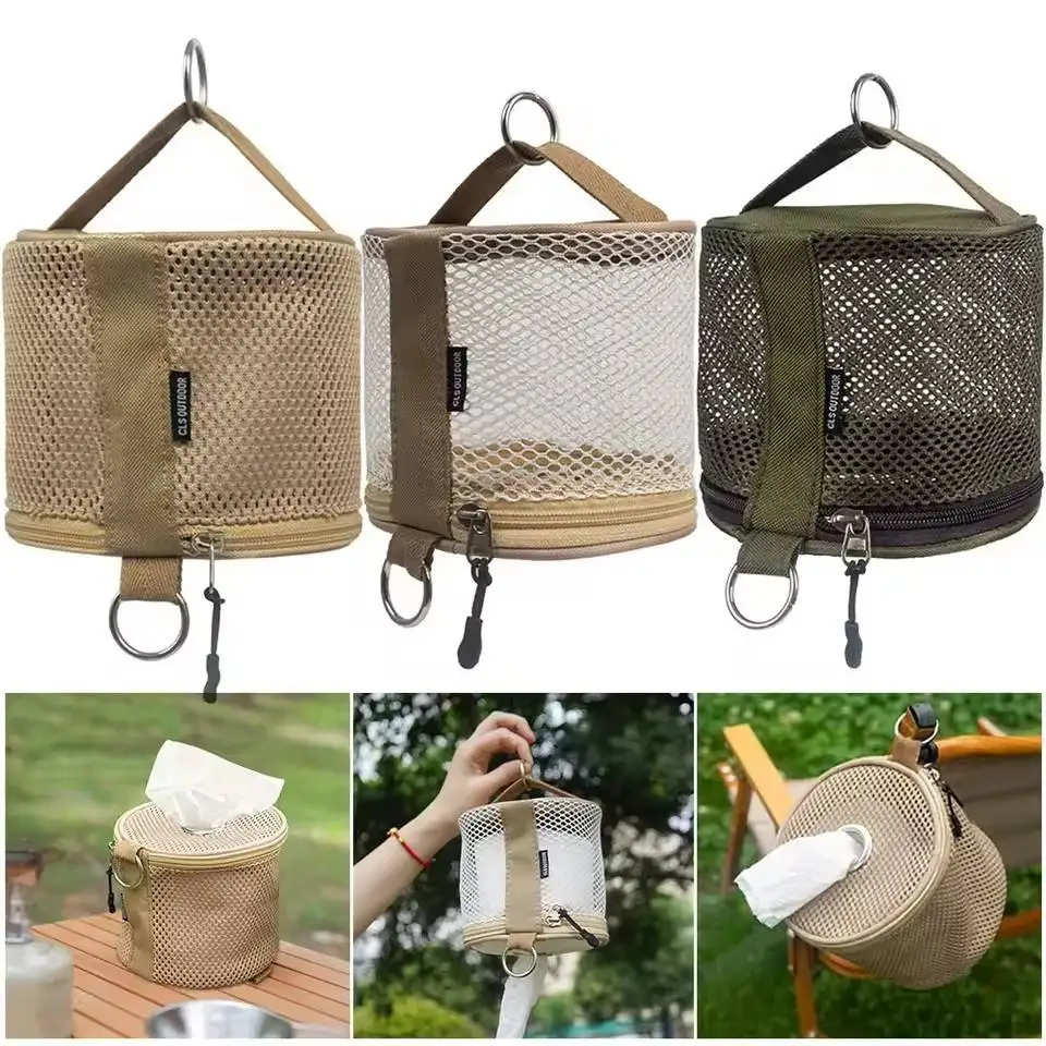 Caja de pañuelos portátil para acampar al aire libre, bolsa de almacenamiento de papel en rollo con gancho colgante para Picnic, senderismo, caja de almacenamiento de papel higiénico al aire libre