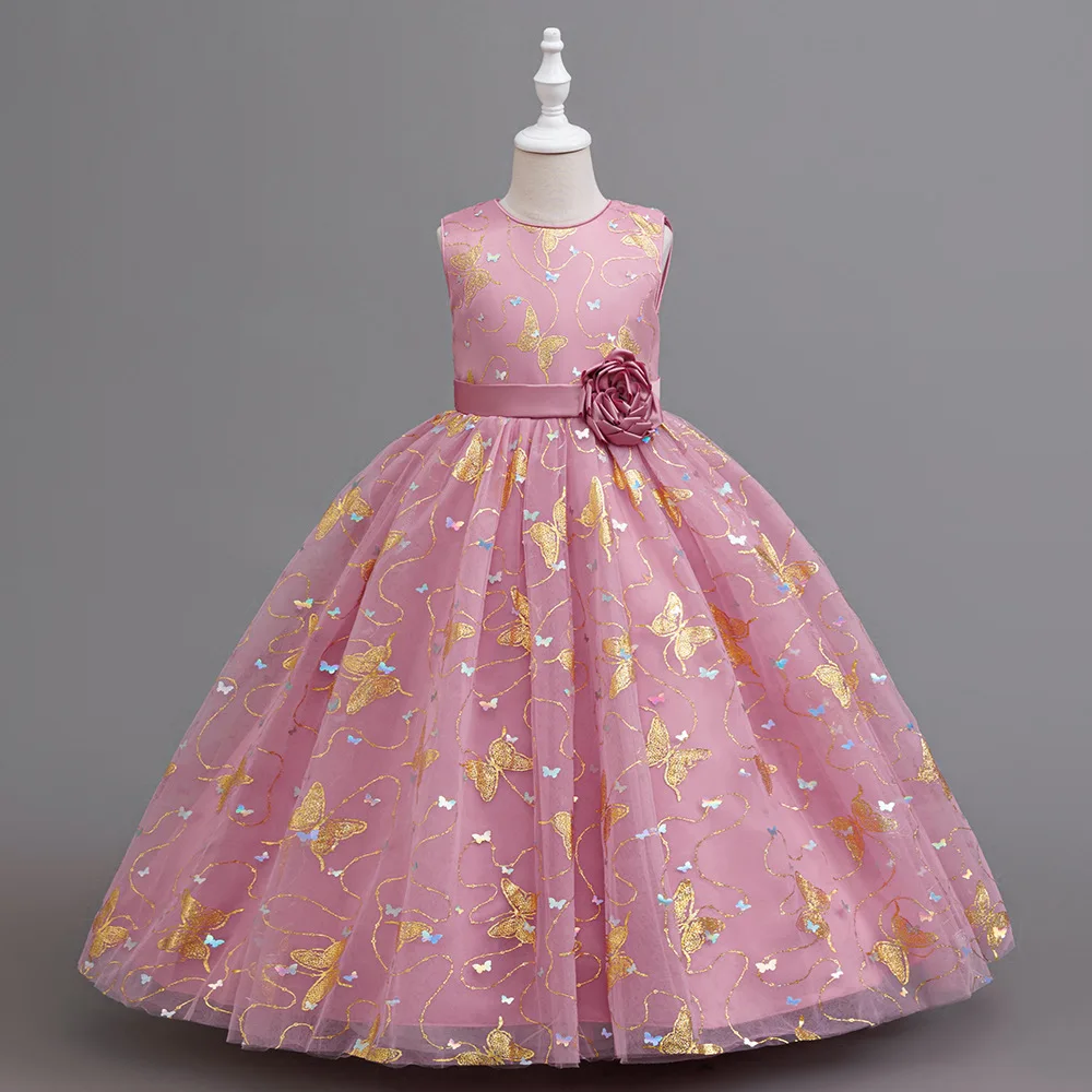 

HETISO платья для девочек, рождественское элегантное платье с вышивкой и бабочкой для девочек, длинное тюлевое вечернее детское новогоднее праздничное платье