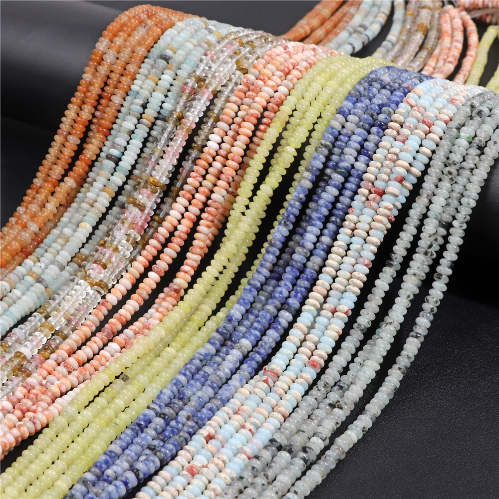 2*4mm Natural Flat Round Stone Beads Abacus Shape Jaspers Loose Gems Bead For Jewelry Making Necklace Earrings Bracelet Findings