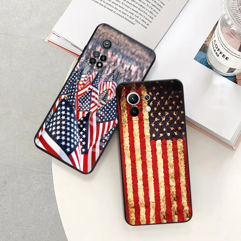 Soft Case for Redmi Note 11 11S 10 Lite 10S 12 12s Note11 Pro 5G 9 9T 8 8T 7 9S Eagle American flag Black Phone Cases Cover