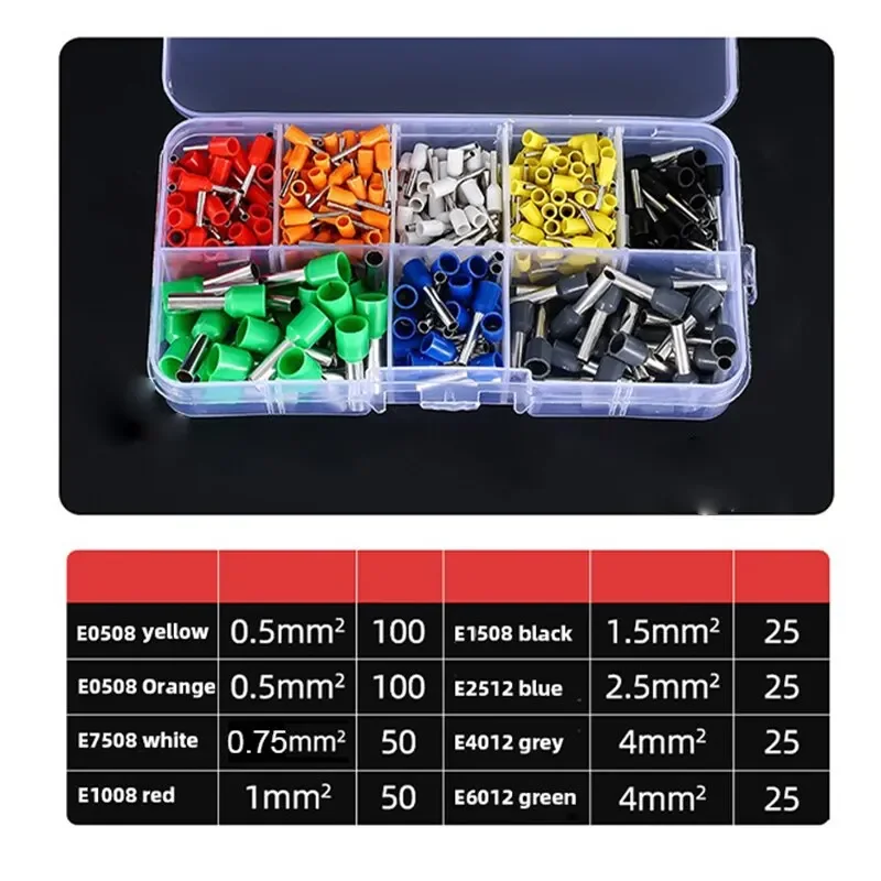 

400pcs Tube Type Terminal Set European Type Tube Type Terminal Combination Boxed Cold Pressing Terminal Heat shrink connectors