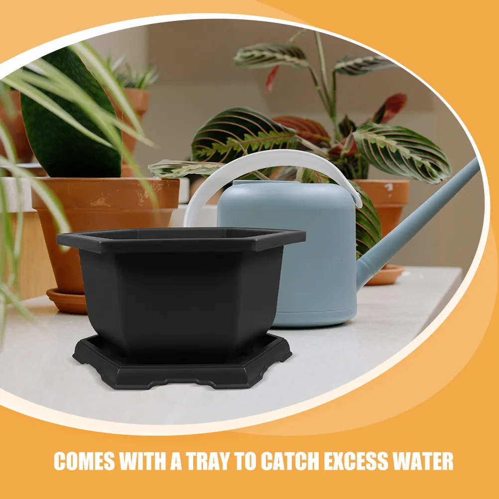 1Set Imitated Purple Clay Indoor Plant Pot with Drip Tray Compact Planter Pot for Bonsai Succulent Balcony Flowerpot Decorative