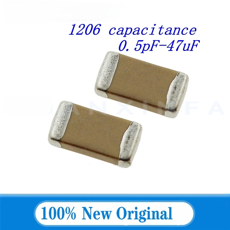 

100 шт. 1206 чип керамические конденсаторы 50 В 0,5 пФ-47 мкФ 10 пФ 22 пФ 100 пФ 470 пФ 1 нФ 10 нФ 100 нФ 0,1 мкФ 1 мкФ 2,2 мкФ 4,7 мкФ 10 мкФ 22 мкФ 104K 105