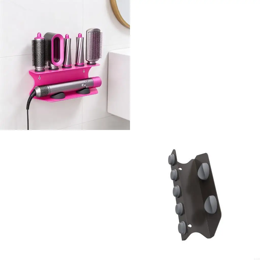 F92F Complete Blow Dryer Storage Stand Holds Entire Styling Set Carbon Steel Build With Gentle Silicone Covering