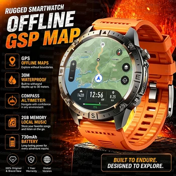 Zewnętrzny GPS z mapą offline Nowy Smartwatch Męski 170+ Sportów Wodoodporny Zegarek do Pływania i Nurkowania LED Kompas Wysokościomierz HD Połączenia Zegarki Męskie