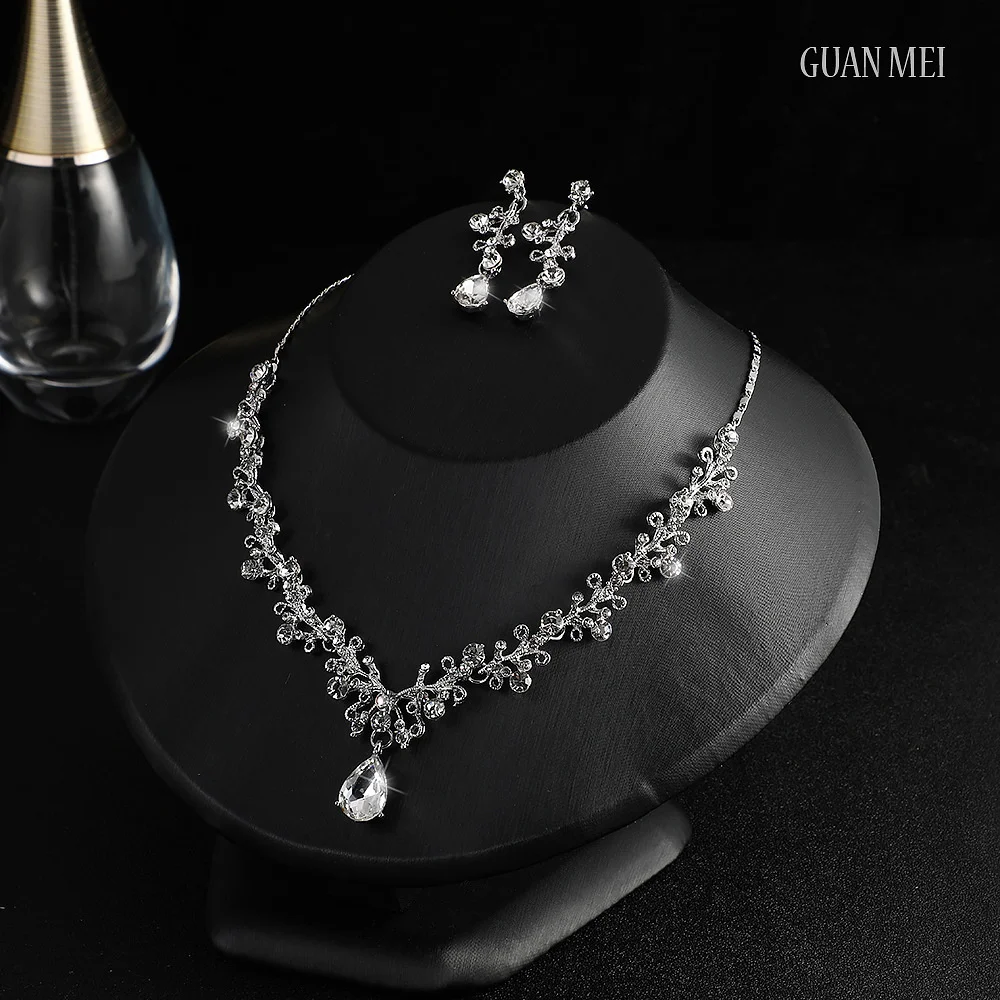 Exquisite Dangle Earrings And Necklace Set For Women Bridal Jewelry Set Rhinestone Flower Choker Necklace Set Party Wedding