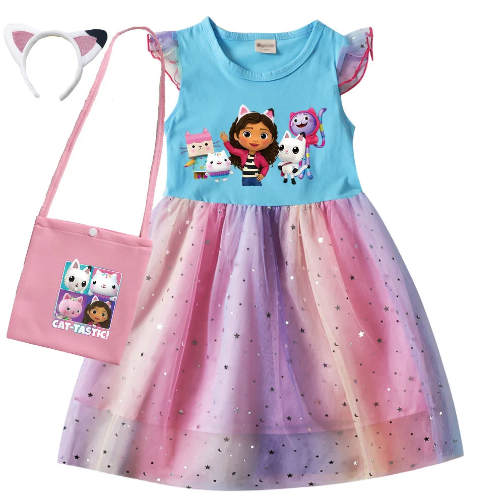 Gabbys Dollhouse Clothes Kids Dresses for Girls Princess Dress & Bag Childrne Cartoon Cute Cats-tastic Wedding Party Vestidos