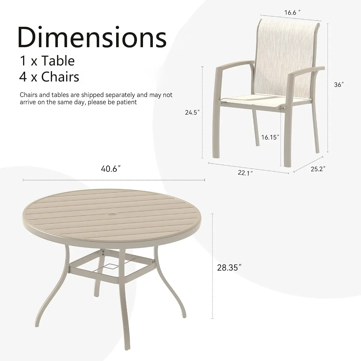 5-Piece Metal Patio Dining Set, 40.6