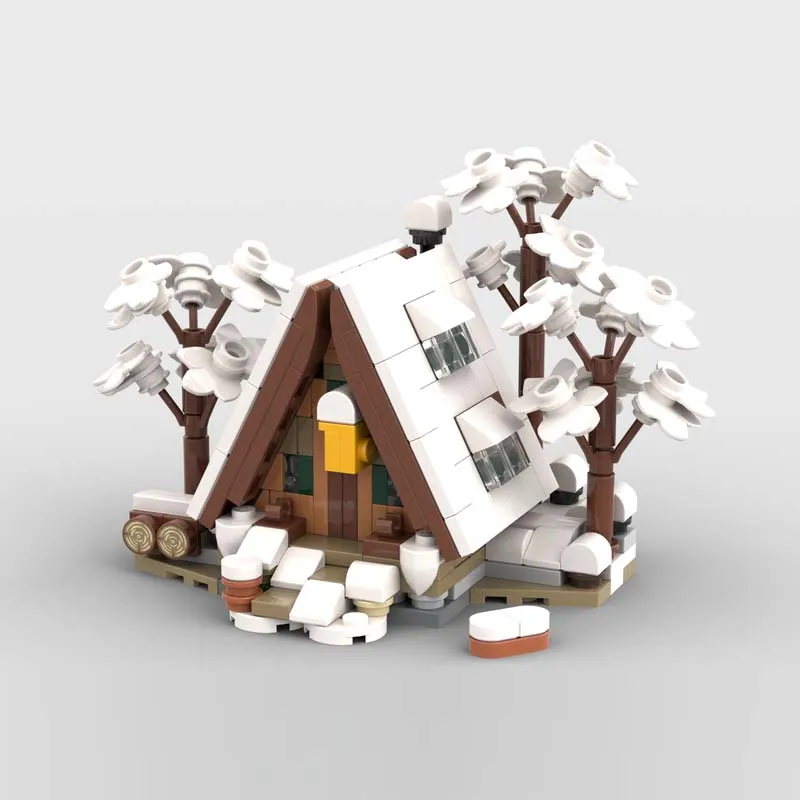 Bloques de Construcción de Arquitectura para Armar, Juguetes de Exhibición, Regalos, 329 Piezas, Mini 21338, Cabaña en Forma de A - Versión de Invierno, Modelo MOC