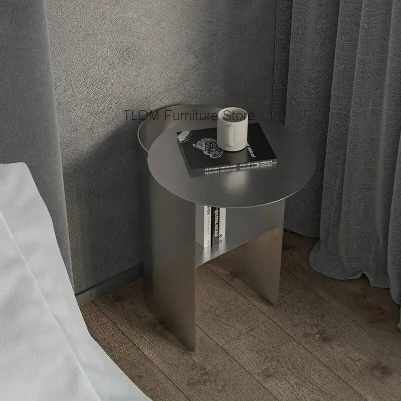 Modern Simple Coffee Table Stainless Steel Art Corner Tables Home Bedroom Bedside Tables Light Luxury Study Living Room Shelf
