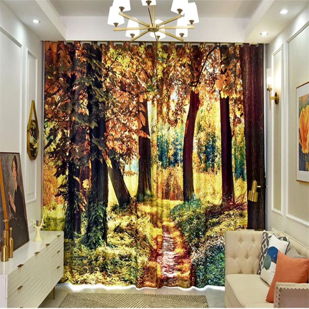 

New curtom gold forest curtains windproof thickening blackout fabric personality curtains