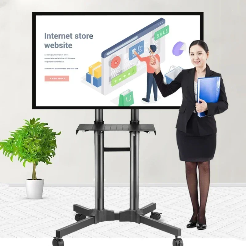 Integrated universal display rack trolley,TV bracket, floor-standing mobile design,65mm size with free-moving casters and brakes