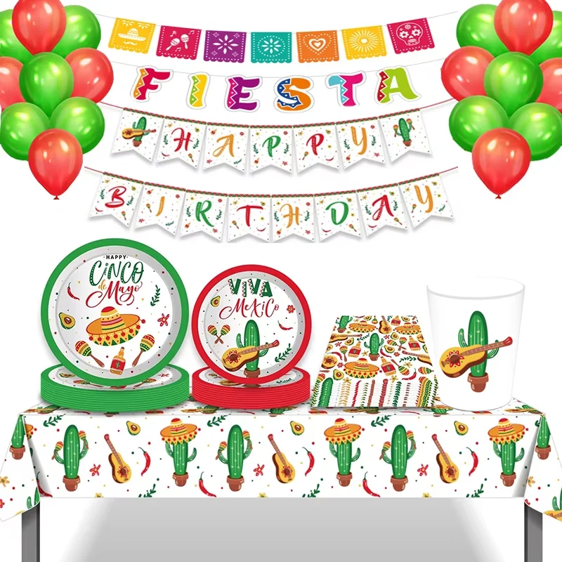 Vaisselle Jetable Pour FêTe à ThèMe Cactus Fiesta Du Mexique, Assiettes En Papier, Gobelets, Serviettes, Ballons Taco, Cadeaux De FêTe Mexicains, Fournitures De DéCoration-image
