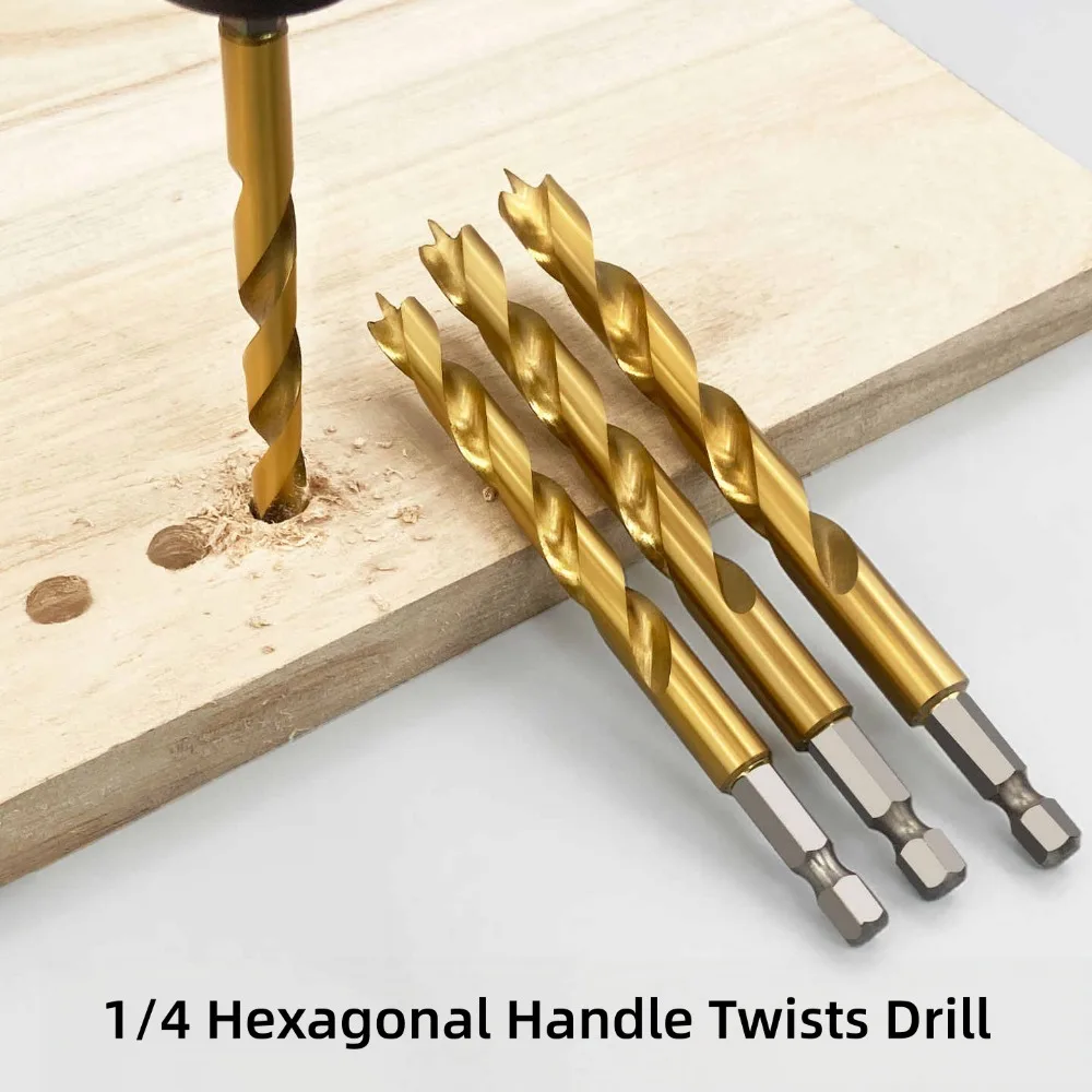 1Pcs 1/4 Hex Shank Twist Drill Bit 1.5mm-13mm Titanium Coated High Speed Steel HSS Drill Bit Wear-resistant DIY Drilling Tool