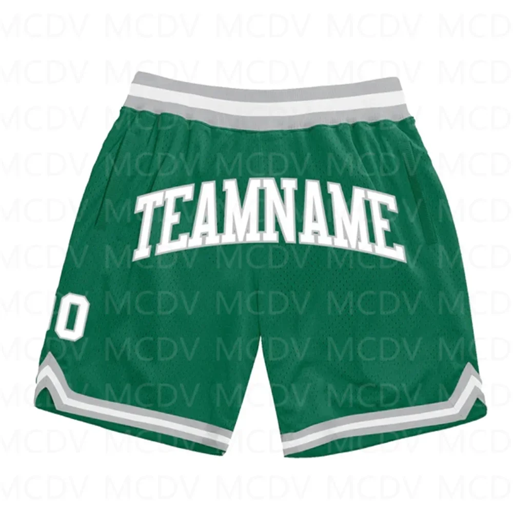 Custom Kelly Groene Royal-White Authentieke Throwback Basketbalshort 3d Over Bedrukte Heren Shorts Sneldrogend Strandshort