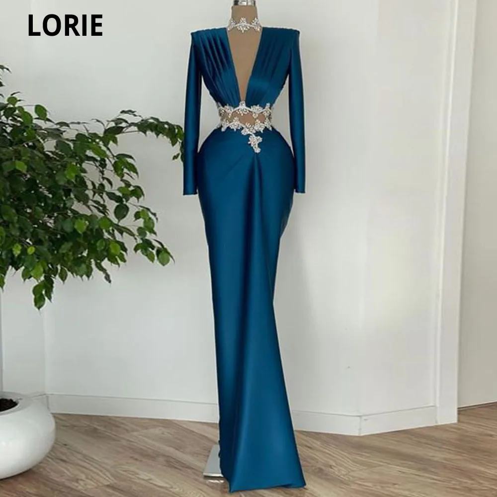 Lorie Robe de Bal de Forme Sirène pour Femme, Tenue de Princesse Sexy avec Cristaux et Manches Longues pour Occasions Spéciales 2022