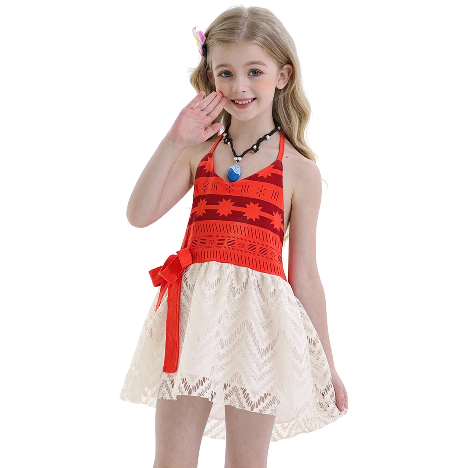 Disney-Vestido de Princesa Sem Costas com Suspender para Meninas, Beach Outing, Conjunto de 2 Peças, Aniversário Infantil e Carnaval, Moana, Verão, Novo