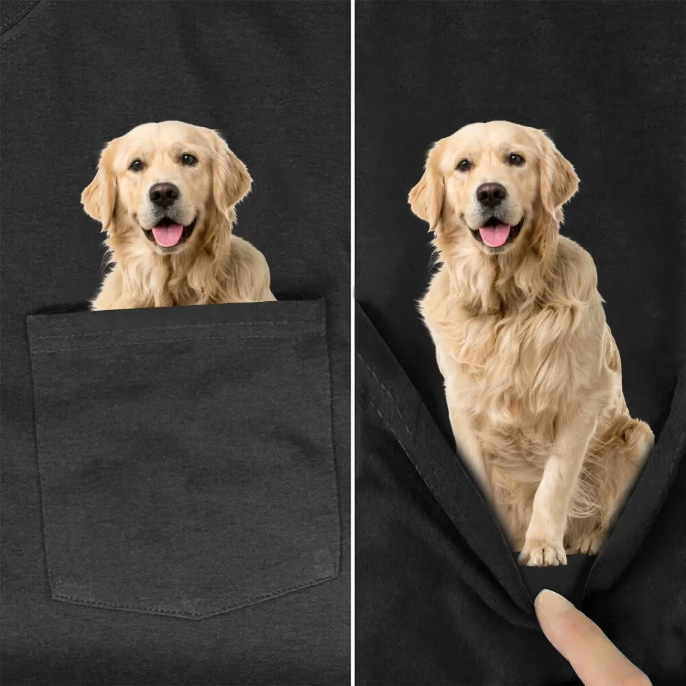 

HX Golden Retriever 100% Cotton T-Shirt 3D Graphics Animal in Pocket Funny Hip Hop Streetwear Harajuku Tshirts