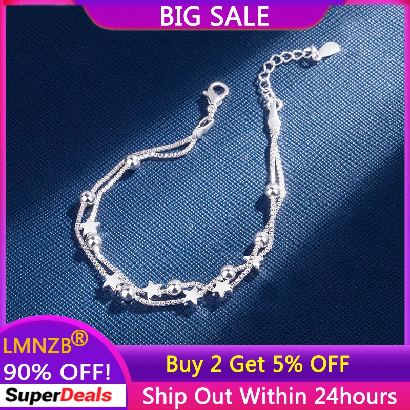 LMNZB Fashion Jewelry 100% Tibetan Silver Double Layer Link Bracelets With Stars and Beads Charms Bracelets for Women SL63