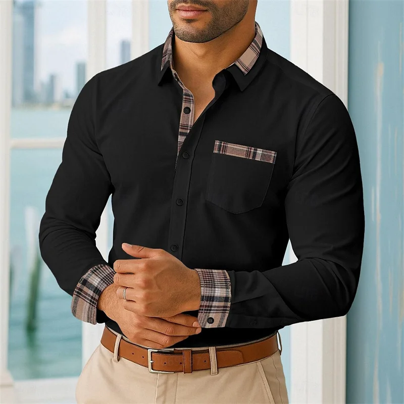 

Men's business lapel shirts casual office outdoor shirts soft and comfortable street shirts high quality men's tops large size