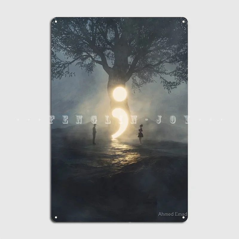 Semicolon Cont;Nue Metal Sign Wall Mural Garage Club Decoration Wall Decor Tin Sign Poster