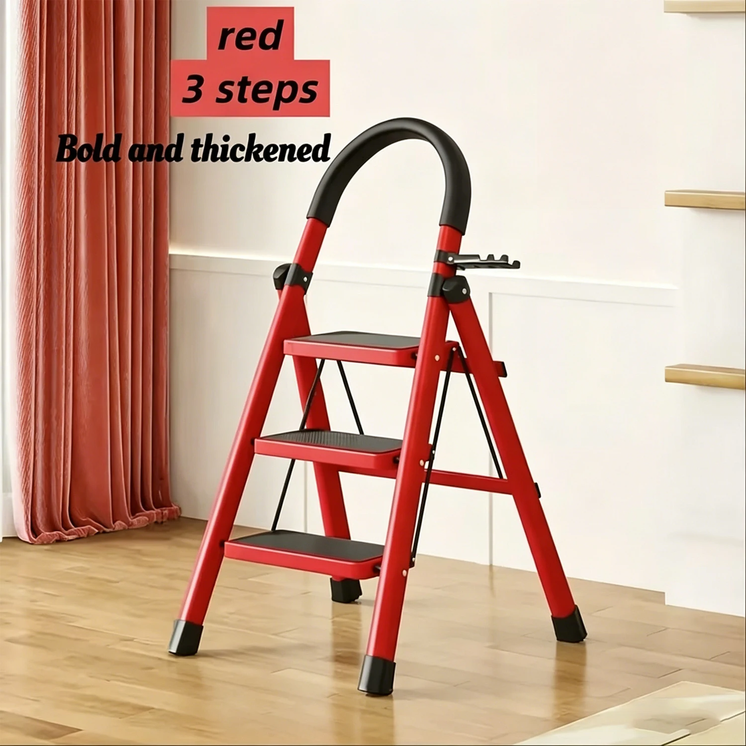 Foldable 3-step ladder for household use, non slip step stool, compact storage ladder for daily indoor use