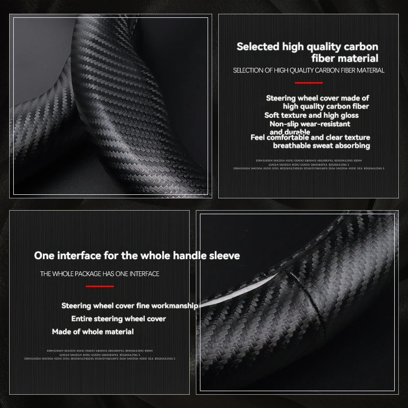 

Carbon Fiber Material Steering Wheel Cover Anti-Slip Breathable Sweat Absorbent Fashionable Sport Steering Wheel Sleeve Black