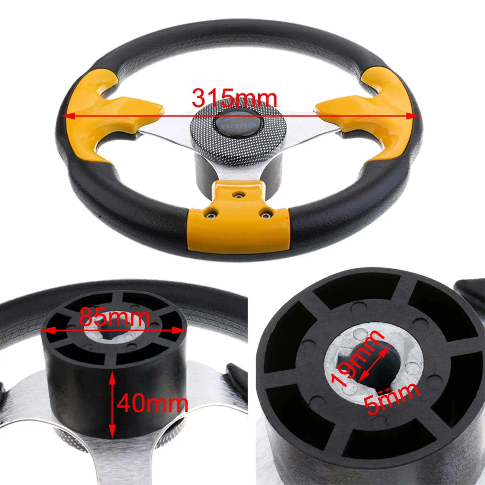 310mm Aluminum  Shape Marine Boat Steering Wheel 3 Spoke 3/4 inch Key Way Tapered for Speedboat Rib Tender Power Boat Cruiser